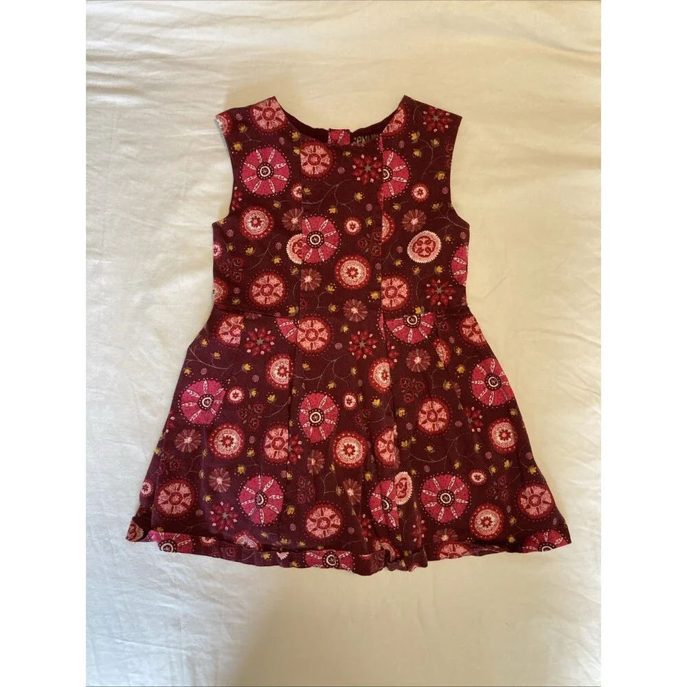 4T Oshkosh girl clothes - 1 piece dress | maroon base and flower theme
